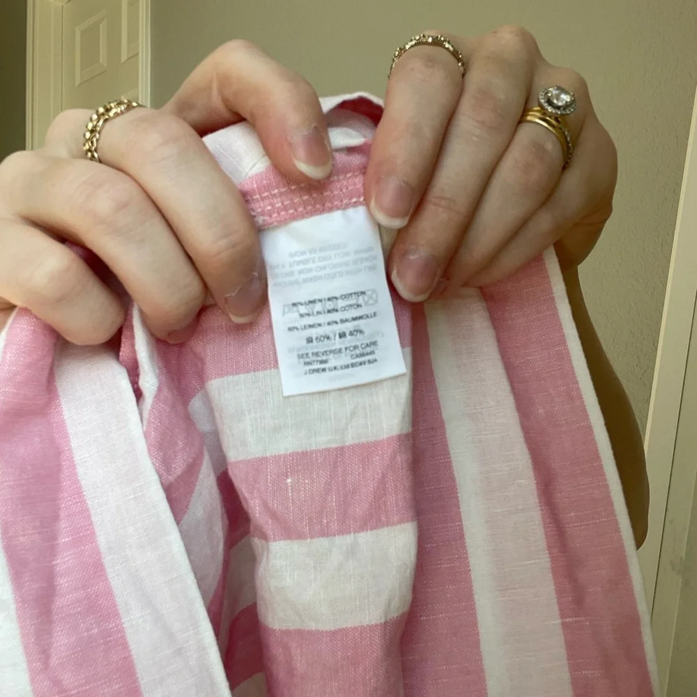 J.Crew Pink Striped Linen Tie Strap Tank Top